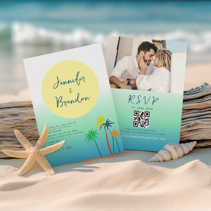 Convites Casamento na Praia com Palmeira Tropical