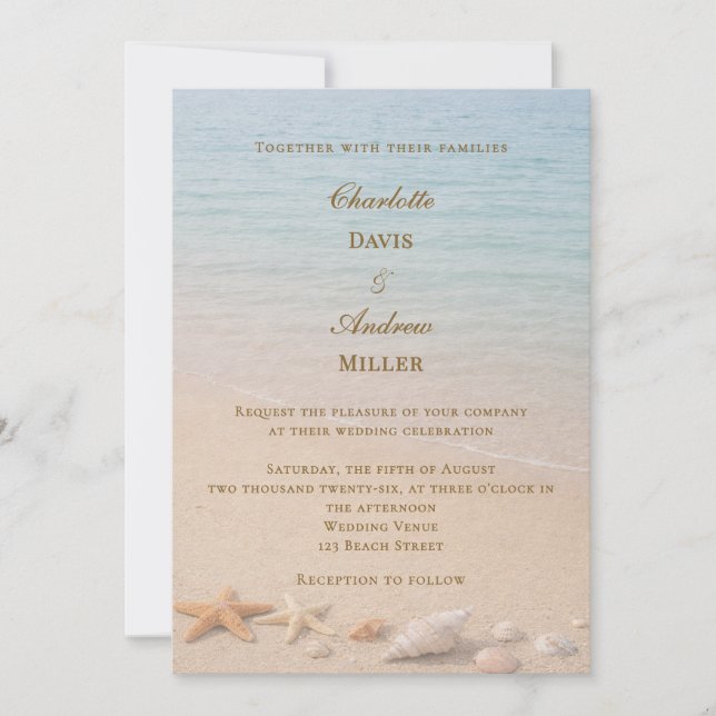 Convites Casamento na praia costeira (Frente)