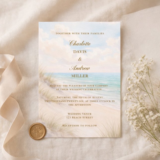 Convites Casamento na praia costeira (Criador carregado)