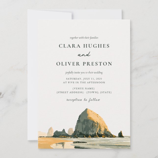 Convites Casamento na Praia da Costa de Oregon com Rochas n (Frente)