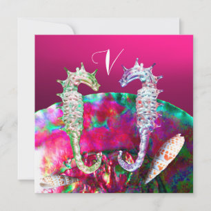 CONVITES CASAMENTO NA PRAIA DE CAVALOS-MARINHOS MONOGRAMA, 