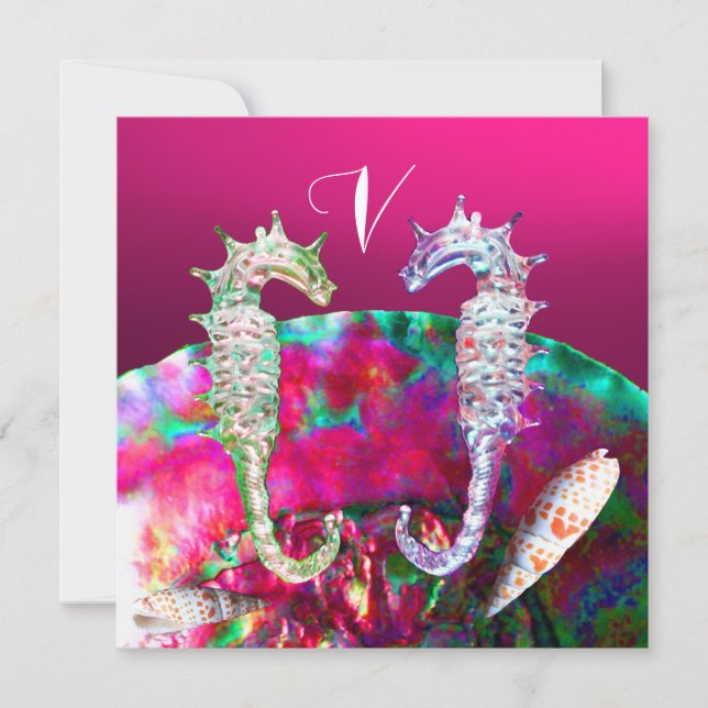 Convites CASAMENTO NA PRAIA DE CAVALOS-MARINHOS, Rosa preto (Frente)