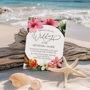 Convites Casamento na Praia de Flores Tropicais 