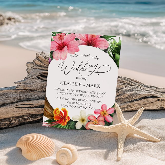 Convites Casamento na Praia de Flores Tropicais  (Criador carregado)