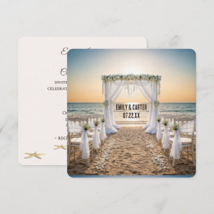 Convites Casamento na Praia do Pôr do Sol com Arco de Noiva