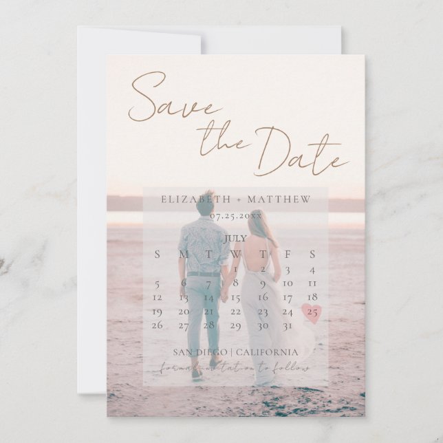 Convites Casamento na Praia do Pôr do Sol Salve a Data (Frente)