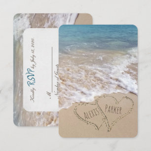 Convites Casamento na praia do RSVP com corações