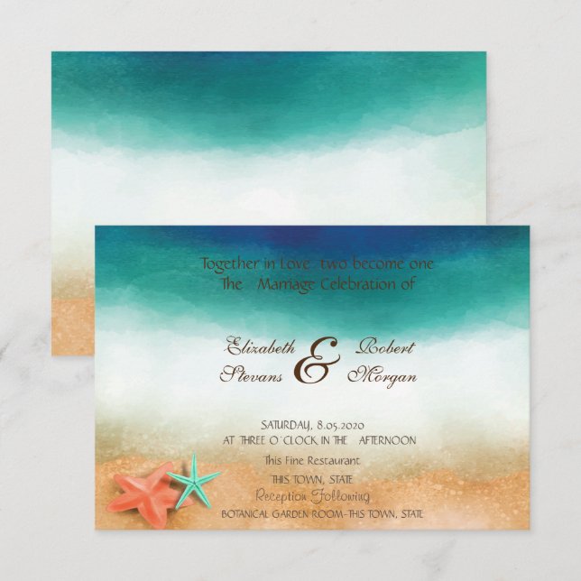 Convites Casamento na Praia Estrela do Mar Casamento (Frente/Verso)