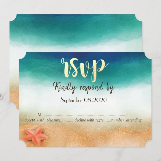 Convites Casamento na Praia, Estrela-do-Mar RSVP (Frente/Verso)
