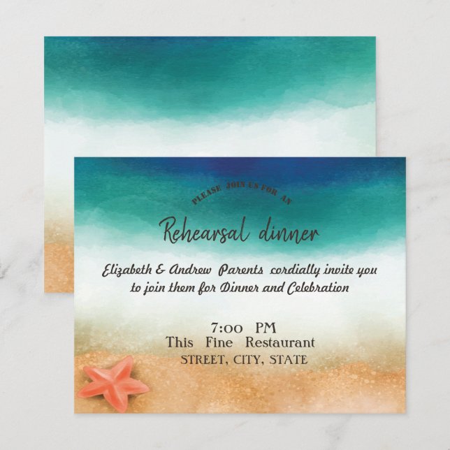 Convites Casamento na Praia, Jantar de Ensaios da Estrela-d (Frente/Verso)