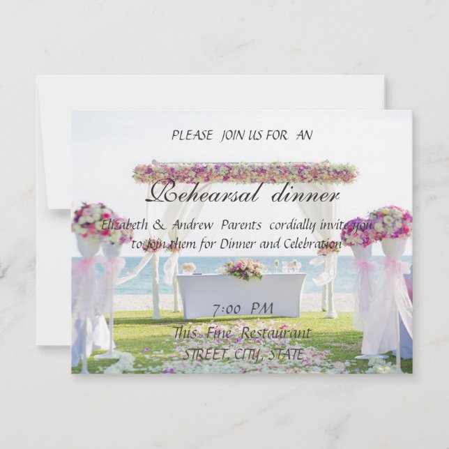 Convites Casamento na Praia, Jantar de Ensaios Florais (Frente)