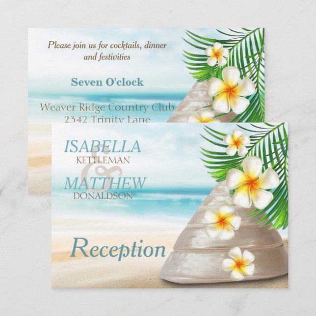 Convites Casamento na Praia para o Sr. e a Sra. | Recepção (Frente/Verso)