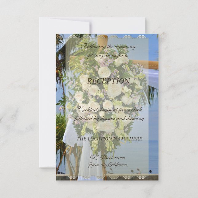 Convites Casamento na Praia, Recepção com Flores (Frente)