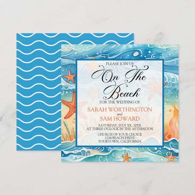 Convites Casamento na Praia Tropical (Frente/Verso)