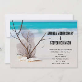 Convites Casamento na Praia Tropical com Conchas Brancas