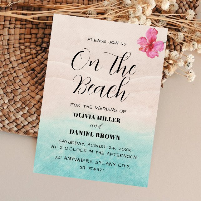 Convites Casamento na Praia Tropical com Flor de Hibisco (Criador carregado)