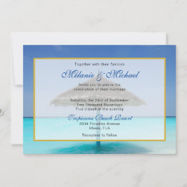 Convites Casamento na Praia Tropical com Guarda-Sol de Palh