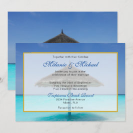 Convites Casamento na Praia Tropical com Guarda-Sol de Palh