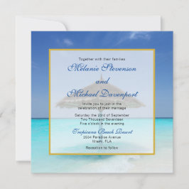 Convites Casamento na Praia Tropical com Guarda-Sol de Palh