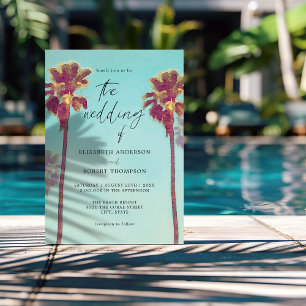 Convites Casamento na Praia Tropical com Palmeiras no Estil