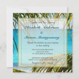 Convites Casamento na Praia Tropical emoldurado com Folhas 