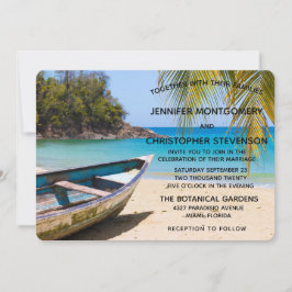Convites Casamento na Praia Tropical Linda com um Barco a R