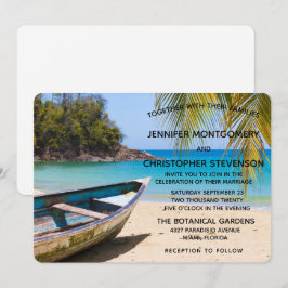 Convites Casamento na Praia Tropical Linda com um Barco a R