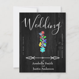 Convites Casamento Nativo Americano Anishinaabe Floral Blac