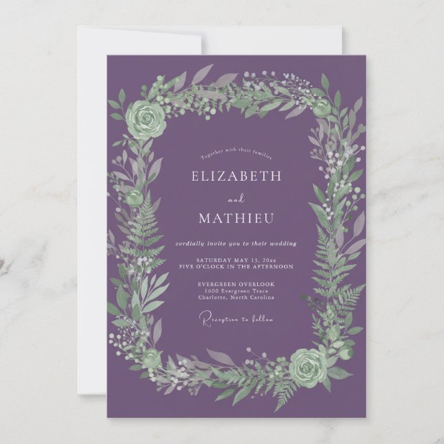 Convites Casamento Natureza Tranquilo Roxo (Frente)