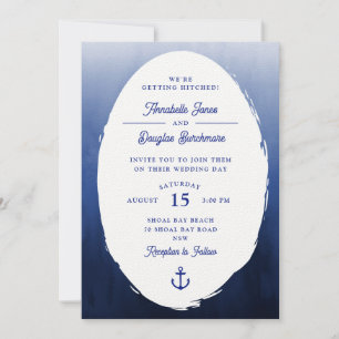 Convites Casamento Náutico Azul Branco Oval Aquarela