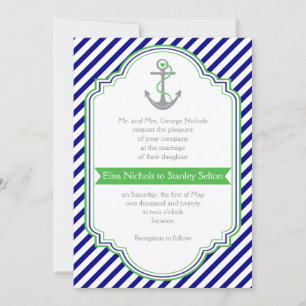 Convites Casamento náutico azul Marinho, âncora verde e l