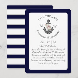 Convites Casamento Náutico Branco Azul-Marinho-Anchor Flora