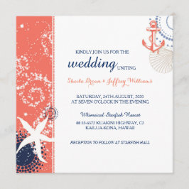 Convites Casamento Náutico Branco Azul Marinho Coral