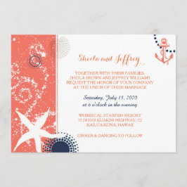 Convites Casamento Náutico Branco Azul Marinho Coral