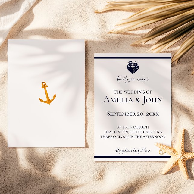 Convites Casamento Náutico de Azul Marinho Branco Costa Dou (Criador carregado)