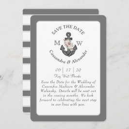 Convites Casamento Náutico de Cinzas de Prata Branca de Ânc