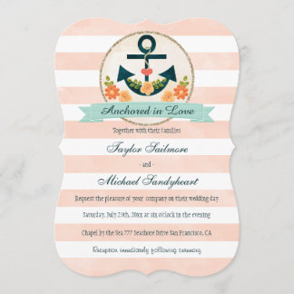 Convites Casamento Náutico de Coral e Marinho