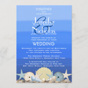 Convites Casamento Náutico de Praia do Ombre Blue Watercolo