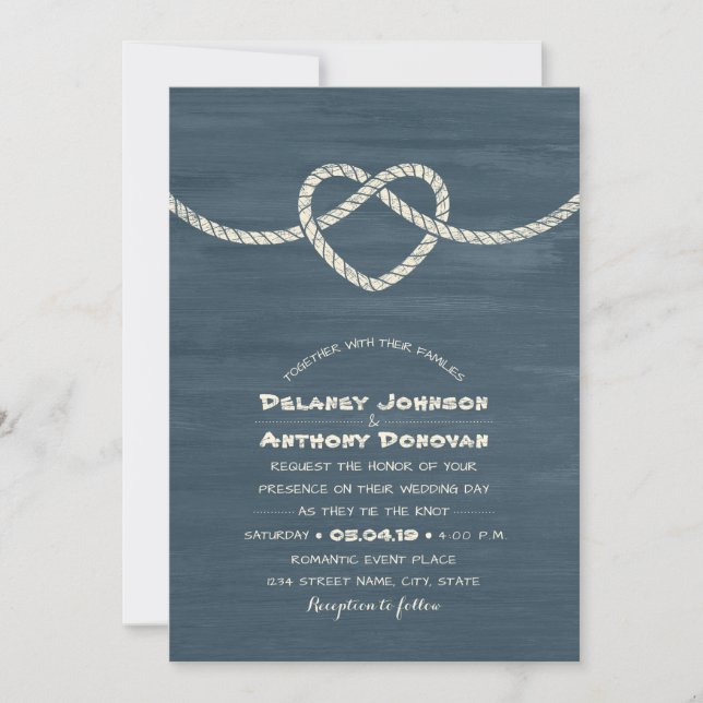 Convites Casamento Náutico De Praia Única Do Nó Moderno (Frente)