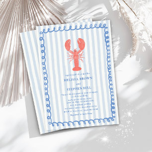 Convites Casamento Náutico de Stripe Azul de Lagosta
