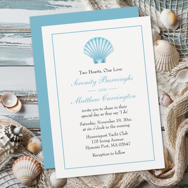 Convites Casamento Náutico de Turquesa Azul de Seashell Bea (Criador carregado)