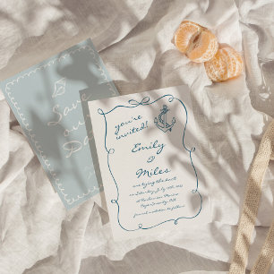 Convites Casamento Náutico Desenhado À Mão Salvar A Data