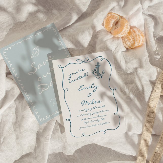 Convites Casamento Náutico Desenhado À Mão Salvar A Data (Criador carregado)