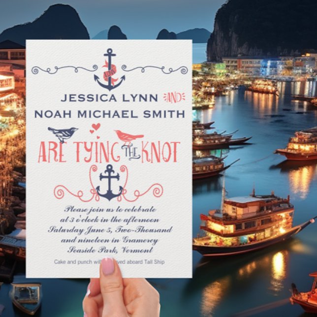 Convites Casamento Náutico do Marinho de aves de coral mode (Criador carregado)