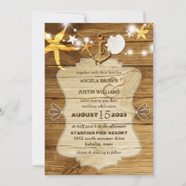 Convites Casamento náutico do Starfish Rustic Wood Beach