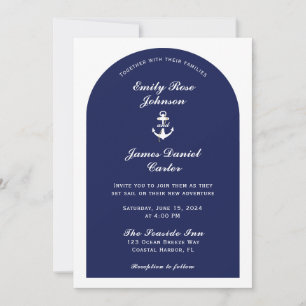 Convites Casamento Náutico Elegante Arco Azul Marinho e Bra