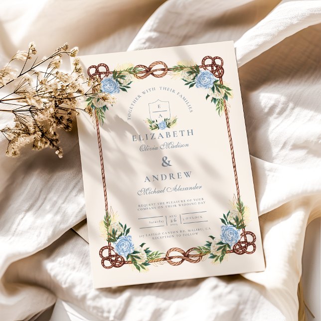 Convites Casamento Náutico Floral de Aquarela Elegante (Criador carregado)