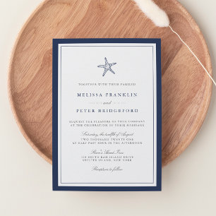 Convites Casamento Náutico marinho Azul e Escaravelho Branc