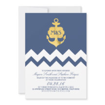 Casamento Náutico Marinho Chevron Gold Foil Anchor