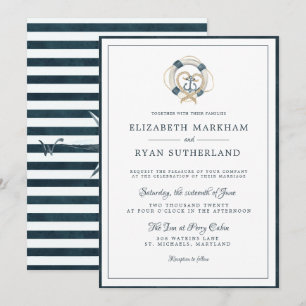 Convites Casamento Náutico Navy & Branco Enraizados no Am